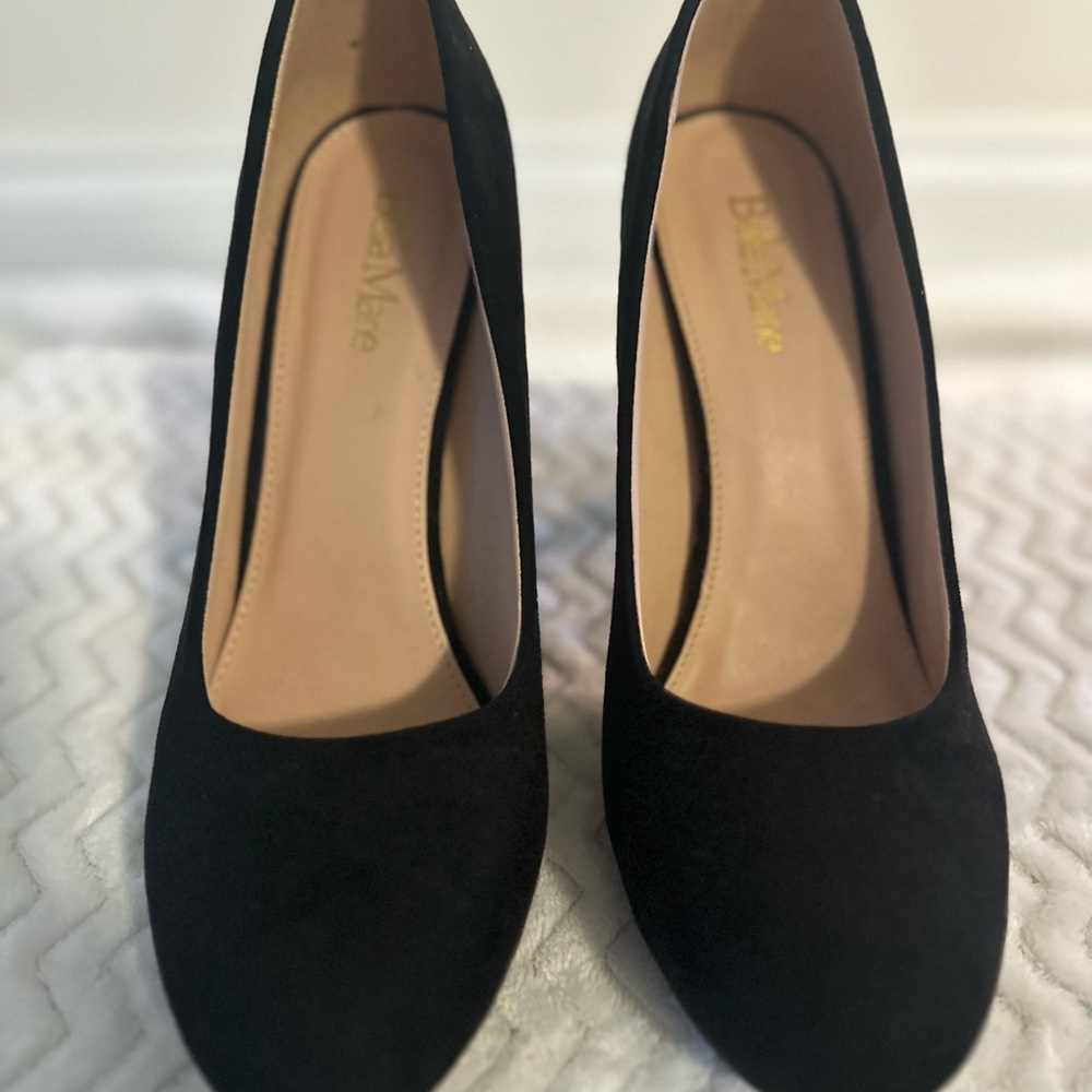 Bella Marie Black Suede Heels Timeless Design